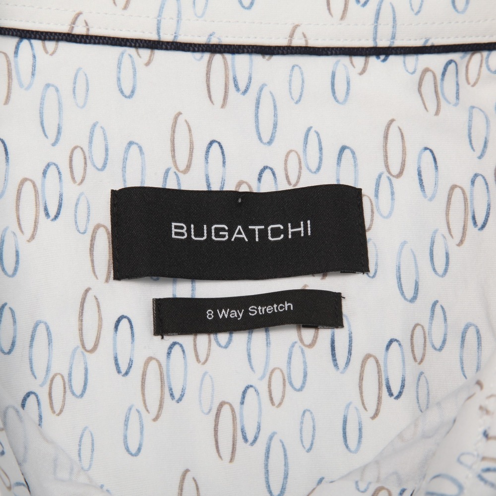BUGATCHI Men's L White Blue Brown Oval Pattern 8-Way Stretch Short Sleeve Shirt - Picture 4 of 12